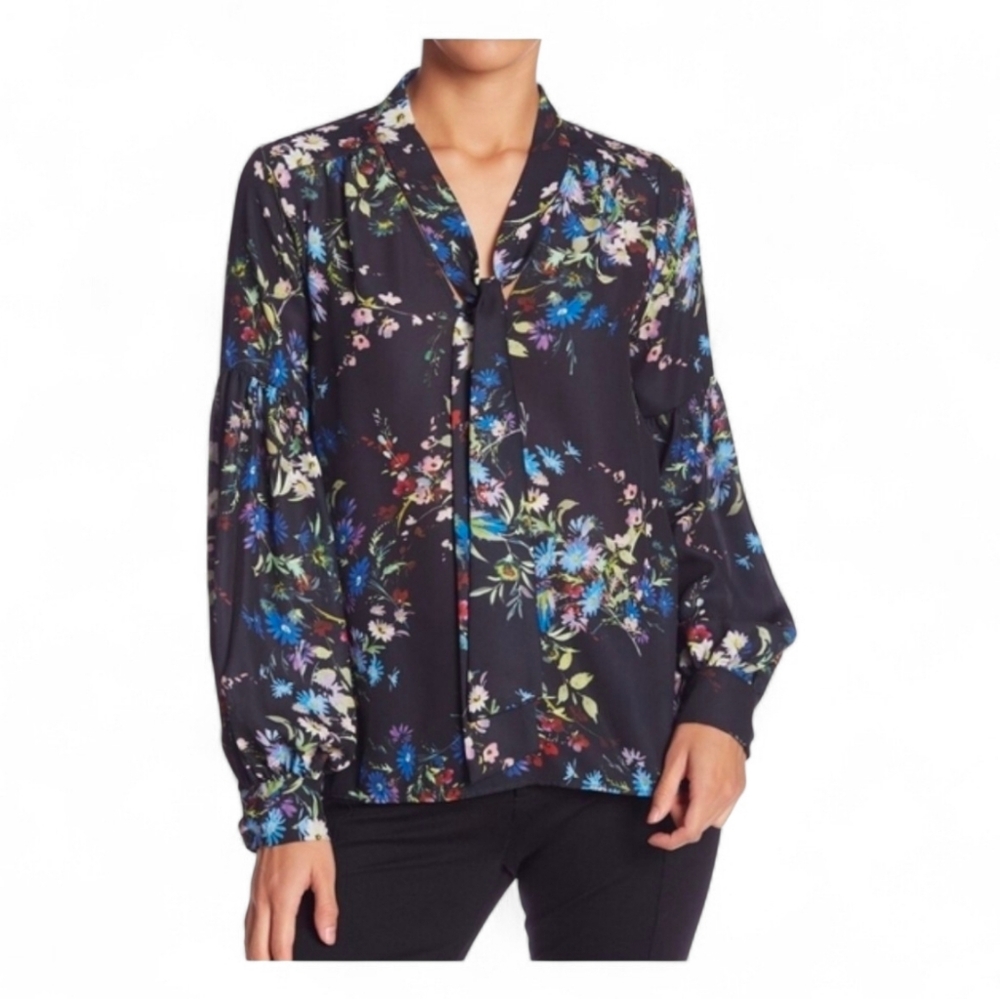 PARKER X ANTHROPOLOGIE Floral Tie Neck Button Down Blouse - Medium